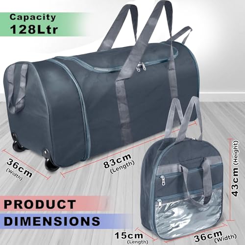 NISUN Nylon 83 Cm Extra Large Travel Duffle Bag, Luggage Bag Covertible Trolley Duffel Storage Bag with 2 Wheels & Pull Handle - (Grey, 83x36cm) 2 51bnRvrG+6L