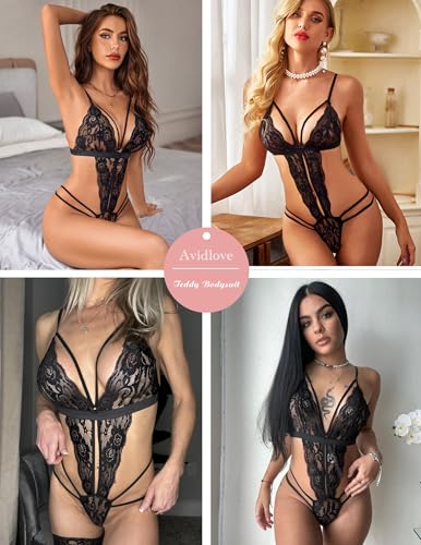 Avidlove Women One Piece Lingerie Deep V Lace Bodysuit Babydoll Teddy Underwear4