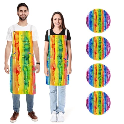 Tabliers aquarelle arc-en-ciel réglables pour cuisiner et pâtisser en famille