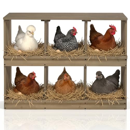 VINGLI Chicken Nesting Boxes, Wooden Nesting Boxes for Chickens, Egg Nesting Box for Hens, Chicken Coop Laying Boxes (6 Compartments)
