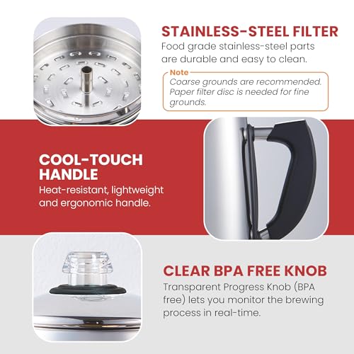Elite Gourmet EC923 Electric Coffee Percolator, BPA Free, Keep Warm, Clear Brew Progress Knob, Cool-Touch Handle, Cordless Serve, 12-Cup, Stainless Steel by Elite Gourmet - Image 3