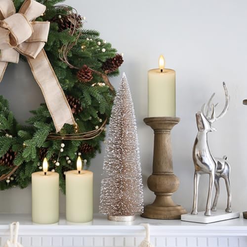 Image of Flameless Candles with Remote Timer, 6 PCS Real Wax LED Votive Battery Operated Candles with 3D Flame, Flickering Pillar Candles for Christmas Home Decororations(Ivory, 4.5 inch x 1.9 inch)