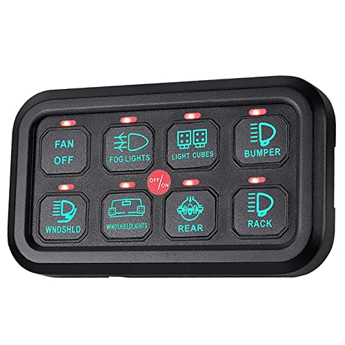 8 Gang Switch Panel Electronic Relay System, Automatic Dimmable, Harness and Label Stickers, Compatible with Jeep Wrangler Vehicle Marine ATV SUV (Color : Orange) (Green)