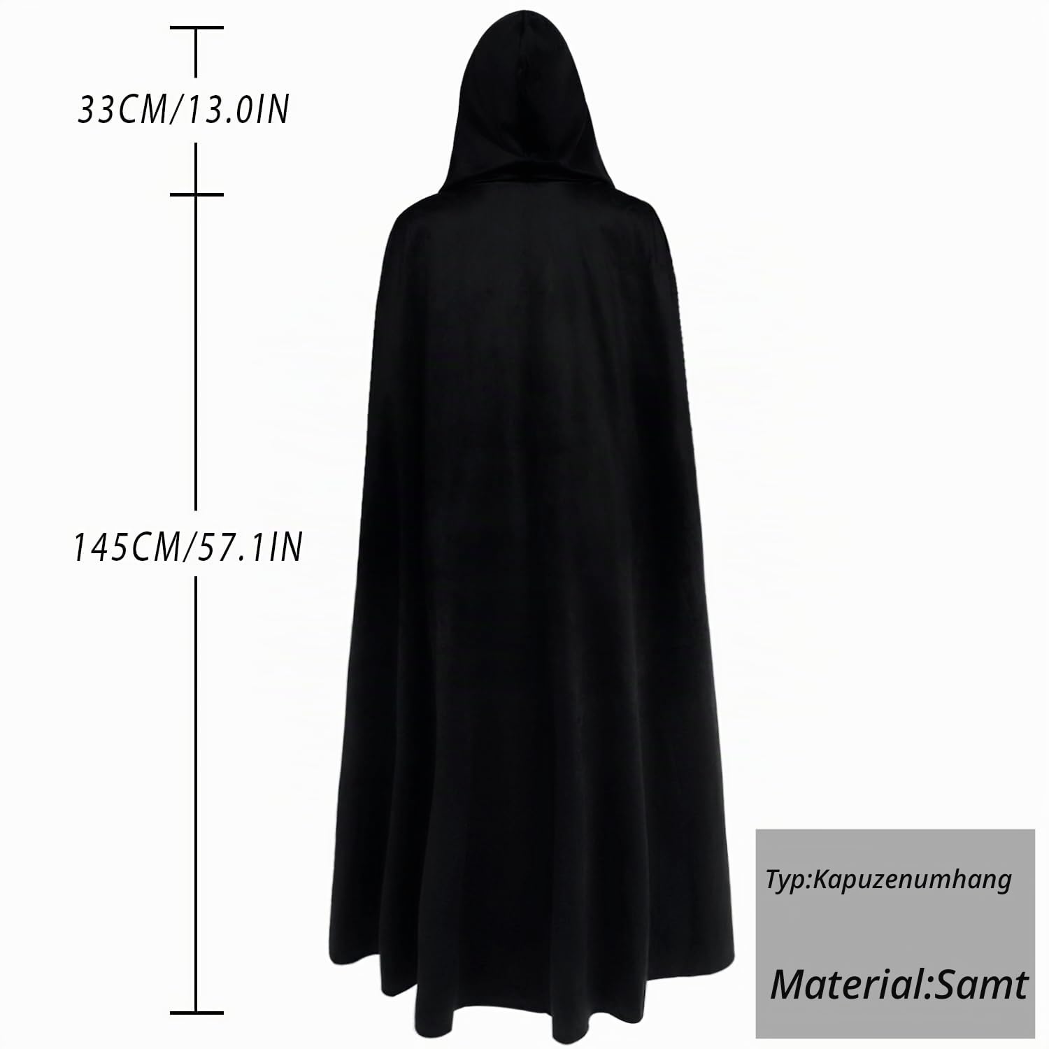 keland Mittelalter Umhang mit Kapuze Kapuzenumhang Cape für Halloween Cosplay mit Wikinger Broschen (Schwarz)