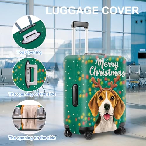 Image of Christmas Dog Luggage Cover - Cute Reindeer Puppy Suitcase Cover Protector, Stretchable Waterproof Travel Sleeve,L