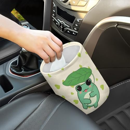 Image of Cute Frog with Green Heart Collapsible Accessories Trash Can Car Trash Bin Car Trash Can Bags Universal Garbage Bin Decoration Car Interior for Car SUV Trucks