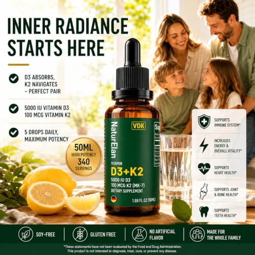 Image of Vitamin D3 5000 IU & K2 Drops with MCT Oil 5000IU D3 + 100 Mcg K2(MK-7) | 1.69 Fl Oz, Supports Bone, Immune, Heart & Teeth Health, Third-Party Tested, Vegan, Non-GMO, Gluten Free