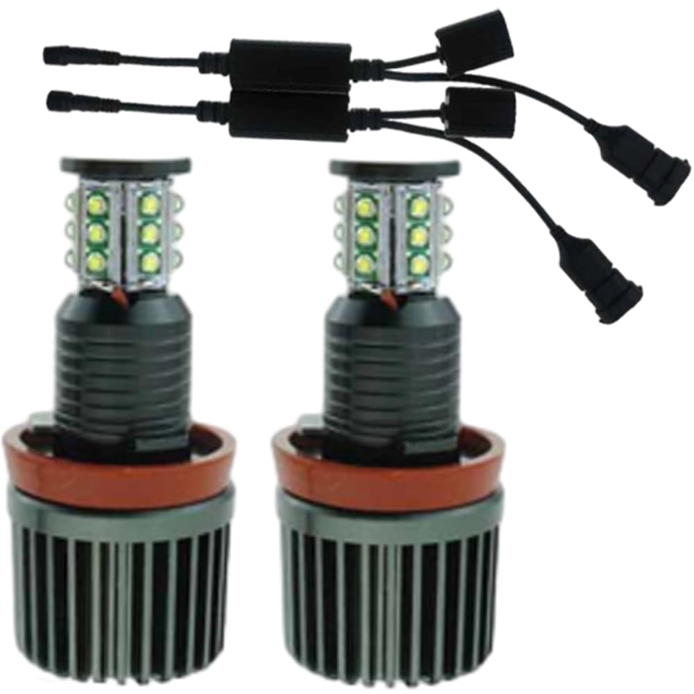 Riloer Angel Eyes Light Ampoules LED pour voiture Halo Ring Marker, 6000K 2200LM Phares Halo, 2 pièces Feux antibrouillard ronds Angel Eyes Lumière blanche Compatible avec BMW E87 E92 E88