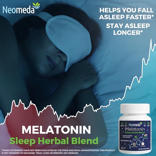 Neomeda Melatonin Sleep Herbal Blend - Natural Sleep Aid with 5mg Melatonin + Valerian, Chamomile, Passion Flower & Peppermint - Drug-Free Sleep Supplement, 30 Capsules - Image 6