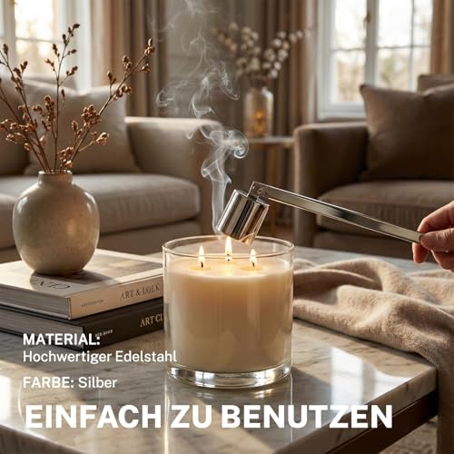PjuQow 2-Teiliges Kerzenlöscher-Set, Silberner Kerzenauslöscher und Kerzenlöscher-Zange, Sicher und Einfach Kerzen Ausmachen, Ideal für Haushalt und Veranstaltungen