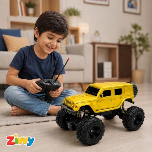 Image of Big Yellow Remote Control Car Toy | Thar Roxx | Smoke and LED Light | Monster Truck Remote Control 4x4 | Rechargeable Car | 2.4G Remote Control | High Speed |100m Range | Birthday Gift for Kids