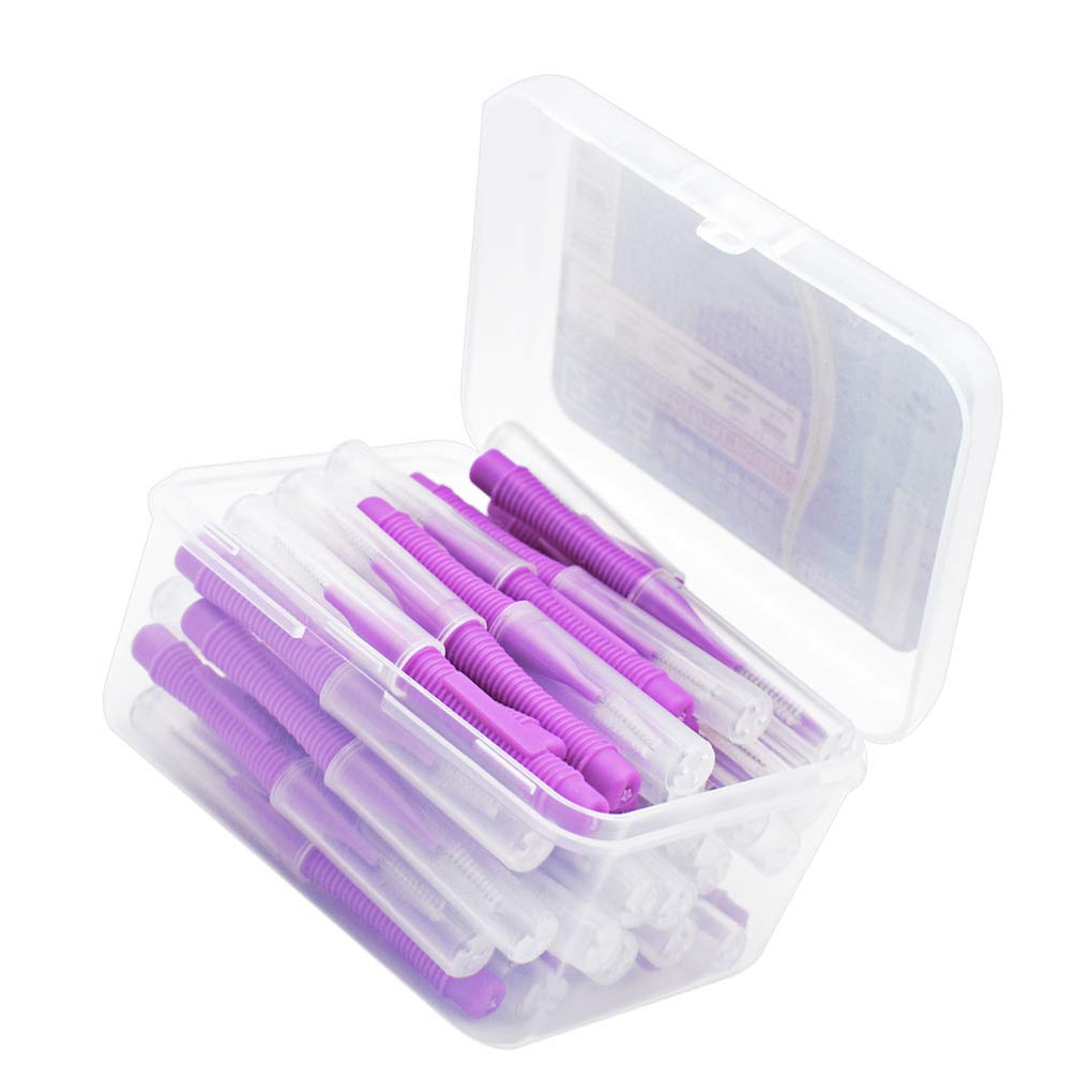 Juego de 5 cepillos interdentales de cabeza de hilo dental de mano para exteriores, herramienta de higiene bucal para el hogar, vacaciones, color morado, 1,2-1,5 mm