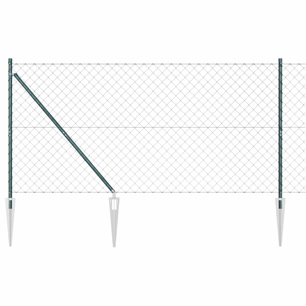 Fence Post Green 10 x 1.2 m 60 x 60 mm Mesh Steel PVC Garden Panel Galvanised Fencing Kit with 14 Spike Posts for Outdoor Boundary Security and Backyard Privacy