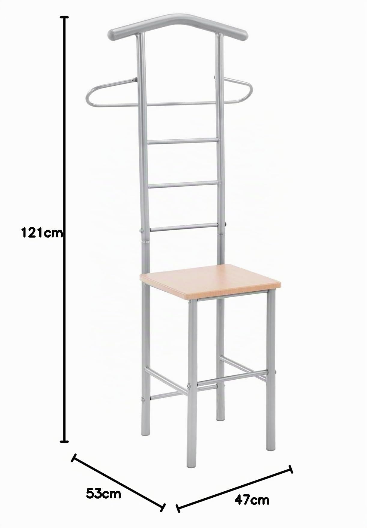 IDIMEX Lot de 2 valets de Chambre JIVO chevalets de Nuit portants pour vêtements, Structure en métal argenté avec Tablette en MDF Couleur hêtre