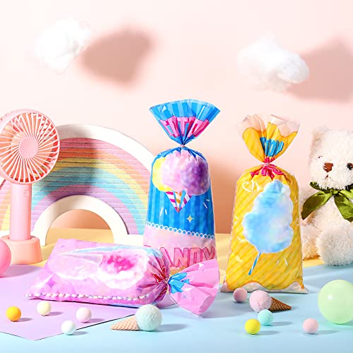 Image of Karenhi 100 Pcs Cotton Candy Bags with Ties，Carnival Birthday Party | 100 Pack Cotton Candy Treat Bags For Circus Party Favor, Twist Tie Seal, Small Snack Cones, 100 Pack