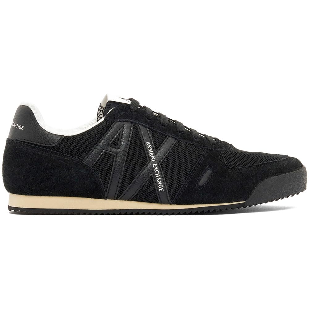 Armani Exchange A|X Men's Lower, Suede and mesh Details, Side Logo, Sneaker, Black, 11