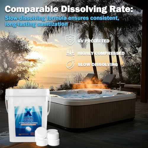 Image of XtremeClear 5lbs 1 inch Chlorine Tabs for Swimming Pool Hot Tub & Spa Eliminate Bacteria & Algae Sanitizer Makes Water Clean & Crystal Clear Slow Dissolving, 5-Pounds