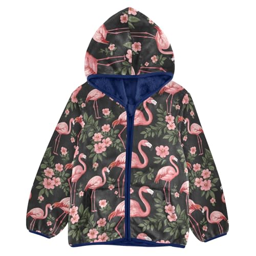 Flamingos Flowers Girls Fleece Jacket Girls Fall Jacket Boys Coats Zip Up Hoodie Children Sherpa Warm Outerwear 2-10T