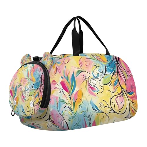 YETTASBIN Sport Travel Duffel Bag for Girls Boys, Abstract Flowet Large Waterproof Weekender Overnight Bag, Detachable Shoulder Strap Gym Bag with Shoe Compartment & Wet Pocket