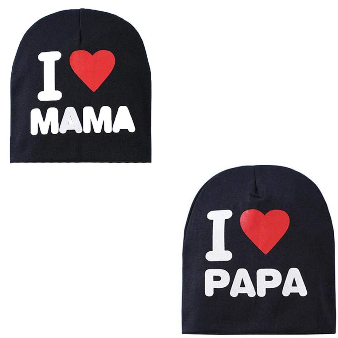 2 PCs I Love Mama Papa Caps | Knitted Cotton Beanies Hats for Kids/Children | Soft Caps for Girls & Boys (1 Year- 4 Years)