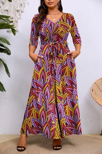 Image of Runwind Plus Size Dress for Women - 3 /4 Sleeve V Neck Maxi Dresses for Women (XL-6XL)