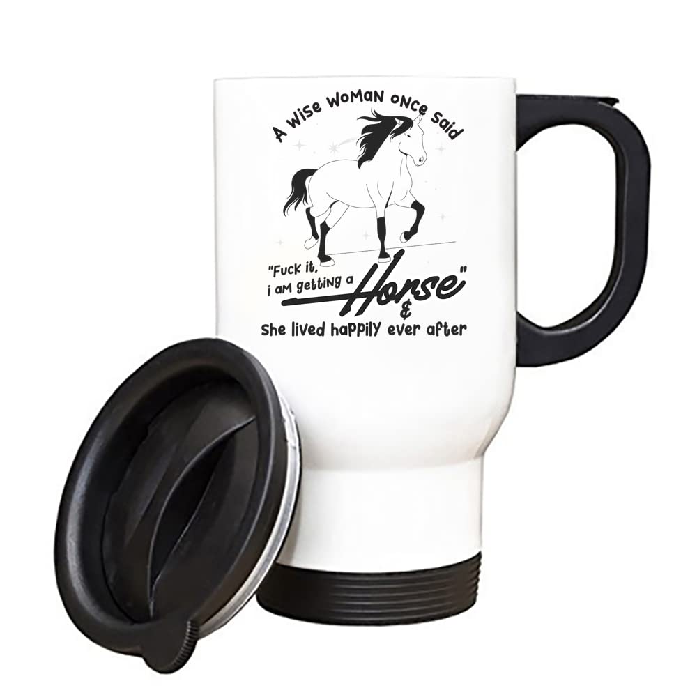 Horse Gifts For Women, Horses Mom, Birthday Gifts For A Wise Woman, Pet Lovers Who Loves Animal Fun, Mothers day, Christmas, Gag Mug Silver/White Insulated 14oz Travel Tea/Coffee Mug. (White)