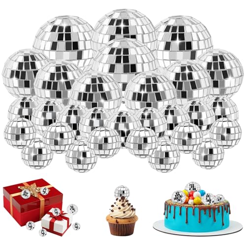 30 PCS Disco Ball Cake Decorations - 4 Sizes Birthday Cake Centerpiece Disco Table Decor for 70s Music Dance Themed Party Supplie