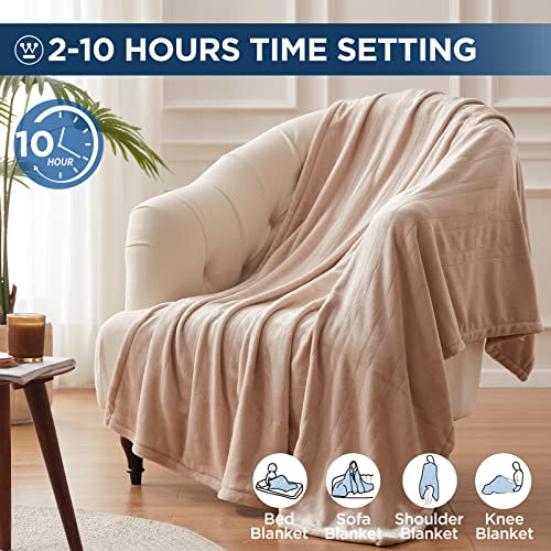 Westinghouse Electric Blanket Heated Throw, Super Cozy Soft Flannel 50"" x 60"" Heated Throw with 6 Fast Heating Levels & 2-10 Auto-Off, Machine Washable, ETL&FCC Certification, Home Office Use, Beige