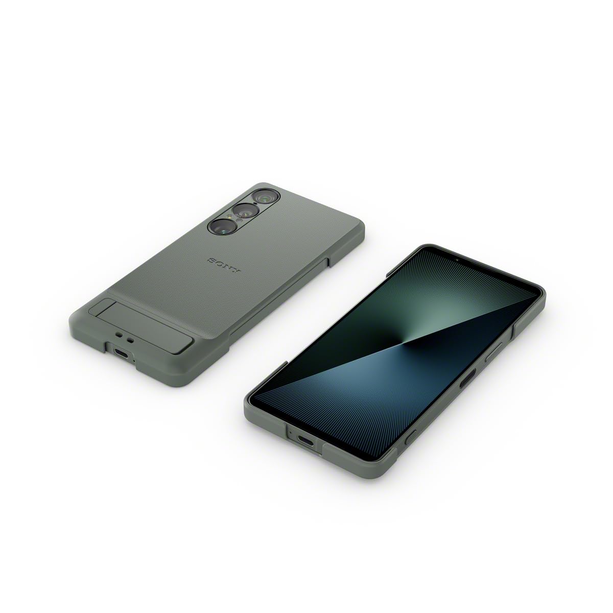 Sony Stylowa osłona z podpórką do smartfonu Xperia 1 VII | Pasek zapobiegający | Uniwersalna podpórka i nowy pasek z pierścieniem z myślą o wygodzie i lepszej ochronie, Zieleń mchu