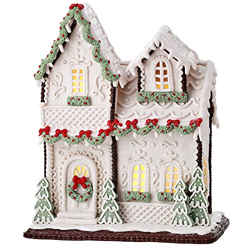 One Holiday Way 13-Inch Led Light Up White Faux Gingerbread Cake House Tabletop Decoration W/Timer, Christmas Garlands, Trees, Wreath – Lighted Decorative Winter Party Home Decor #TOP5