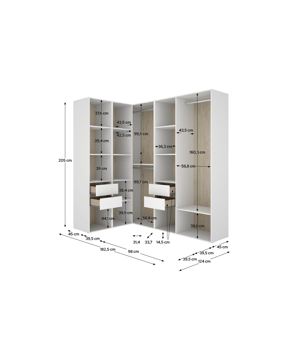 DEKIT Grupo RIMOBEL-Conjunto Armario-VESTIDOR Rincon con Trasera Reversible
