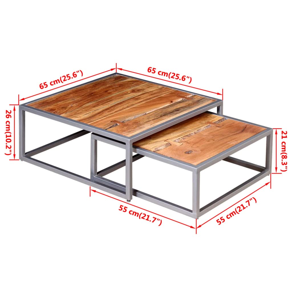 Set Tavolini da Caffè,Tavolo contenitore moderno tavolo da ingresso tavolino angolare Adatto per caffetterie, soggiorni, camere da letto o uffici 2 Pezzi in Legno Massello di Acacia