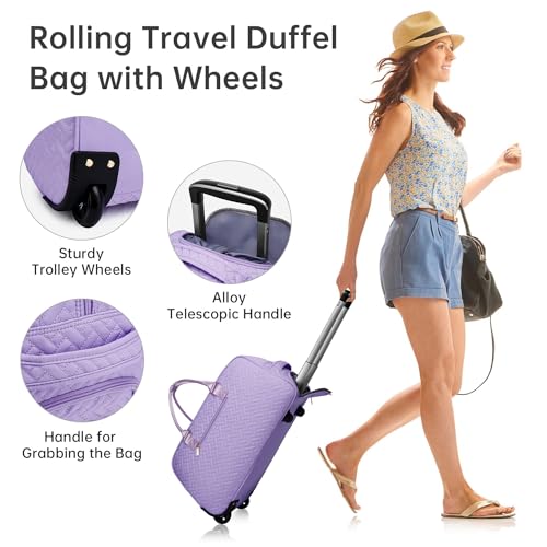 Image of Duffle Bag for Travel, Weekender Bag with Shoe Compartment, Carry On Overnight Bag for Women Gym Bag, Purple-rolling version