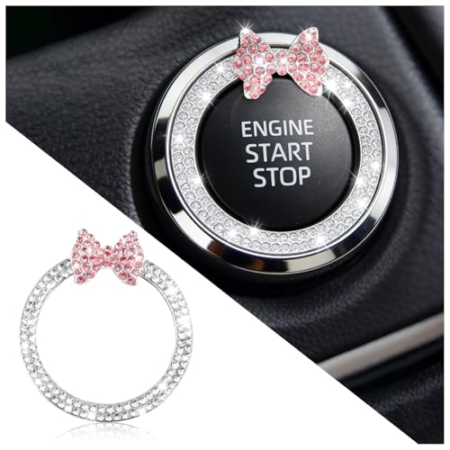 Bling Bow Tie Push Start Button Cover Ring,Push to Start Button Cover Ring for Car Decor,Universal Car Starts Buttons Covers Pink Bow Cars Accessories as Gift for Women,Girls