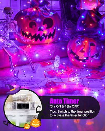 Image of Halloween Fairy Lights Battery Operated, 10 Feet 120LEDs Firecracker String Lights, Silver Wire Starry Firefly Lights for Bedroom Home Haunted House Indoor Outdoor Holiday Decorations, Orange & Purple | Waterproof Silver Wire Starry Firefly Lights for DIY Home Haunted House Indoor Outdoor Halloween Decorations, Orange & Purple