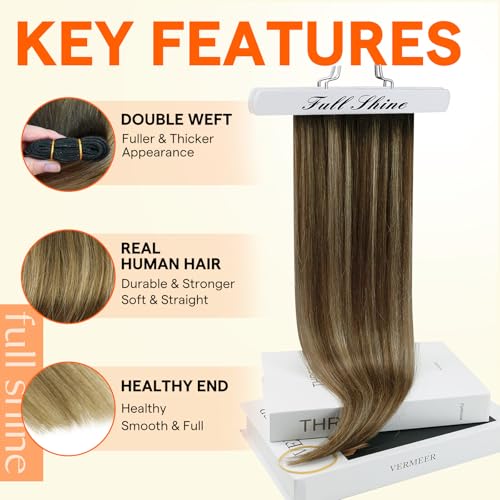 Image of Full Shine Weft Hair Extensions 16 Inch 105G Ombre Brown Mix Honey Blonde | Sew In Hair Extensions, Balayage Weft, Dark Brown To Brown Mix Honey Blonde, Remy Human Hair, Daily Wear For Women
