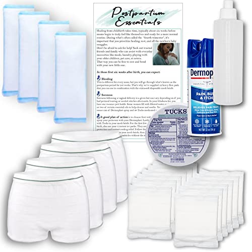 Image of Postpartum Recovery Essentials Dermoplast, Perineal Cold Packs, Tuck's Pads, Heavy Flow Pads Bundle with Stretch Underwear for Women After Birth and Peri Bottles by Gladness! (12)"