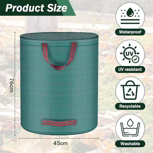 Flintronic 3Pcs 120L Heavy Duty Garden Bags,Reusable Gardens Sacks with 1 Pair of Work Gloves,Green Waste Sack with Handles - Image 2