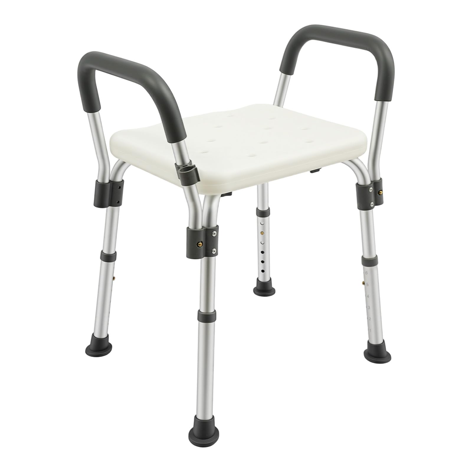 Taboret prysznicowy z regulacją wysokości z podłokietnikami, krzesło prysznicowe dla seniorów z ramionami, obciążenie 150 kg, siedzisko prysznicowe, dla seniorów, niepełnosprawnych i kobiet w ciąży