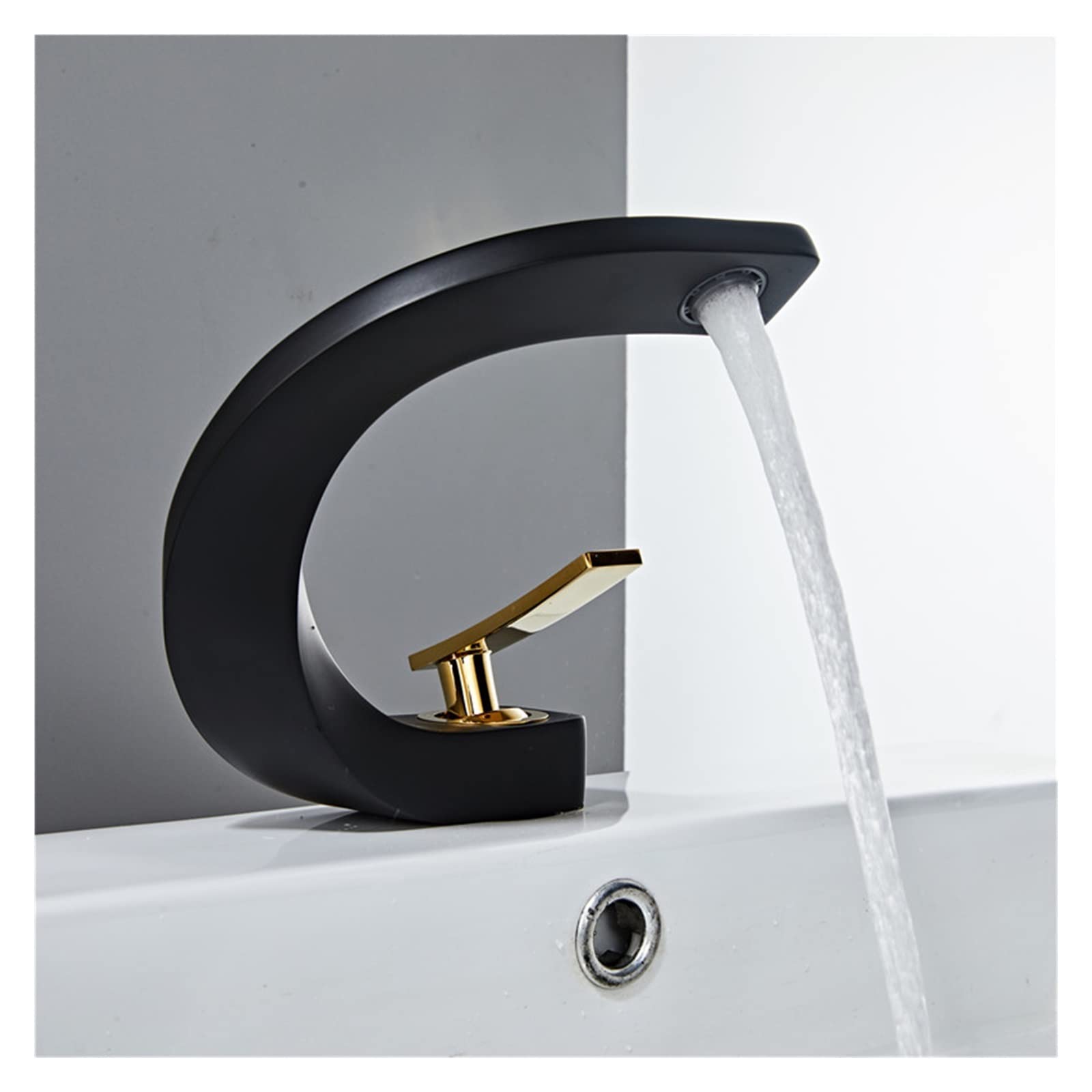 Mitigeur de lavabo en laiton robinet de salle de bains moderne noir et or à poignée unique
