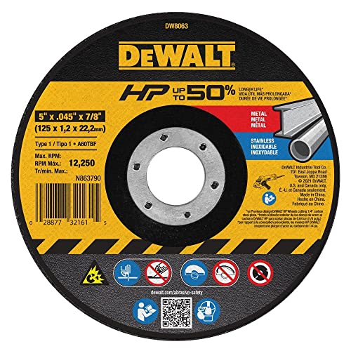 DEWALT DW8063 5-Inch by .045-Inch by 7/8-Inch A60T Abrasive Metal/INOX Cutting Wheel