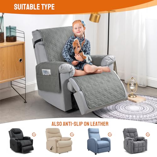 Image of VANSOFY 100% Waterproof Recliner Chair Covers, Recliner Cover Non-Slip Dog Chair Cover Furniture Protector Washable Slipcover with Pocket, Elastic Straps for Pets, Dogs(Gray, 28 inch)