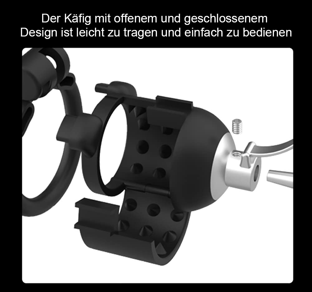 Keuschheitsgürtel für extreme Fetisch Männer, Harz 3D Peniskäfig mit 4 Cockringen ＆ hohl Dilatator Keuschheit Set CBT Folter mit Spikes SM Bondage Keuschheitskäfig (Bogenring)