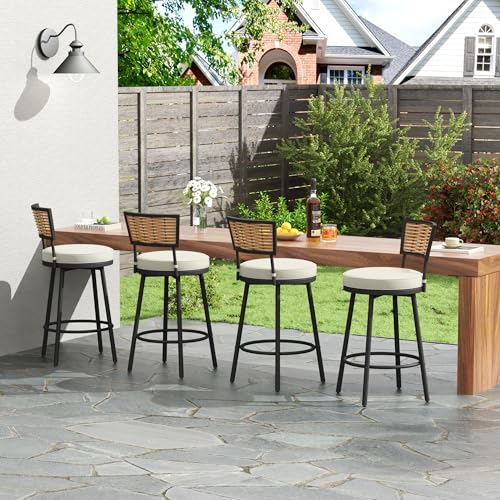 PIZZELLO Patio Swivel Bar Stools Set of 4 - Outdoor Bar Height Chairs w/Removable Cushions - 360˚ Swivel Patio Bar Chair - Counter Height Barstools for Backyard Garden Balcony