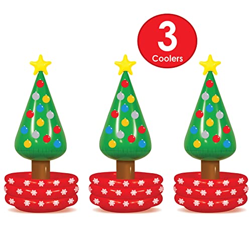 Image of Beistle Inflatable Christmas Tree Coolers, 3 Pack, 4' 8 inch x 26 inch, Each Holds Approx. 24 12 oz. Cans - Drink Cooler, Drink Containers for Parties, Christmas Inflatable, Holiday Decorations