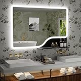 32'x 48' LED Bathroom Mirror with Shelf, 3 Colors Backlit Vanity Mirror with Lights, Wall-Mounted Large Bathroom Mirror with Lights, Smart Mirror with Anti-Fog, Stepless Dimmable, Memory (UL, ETL)