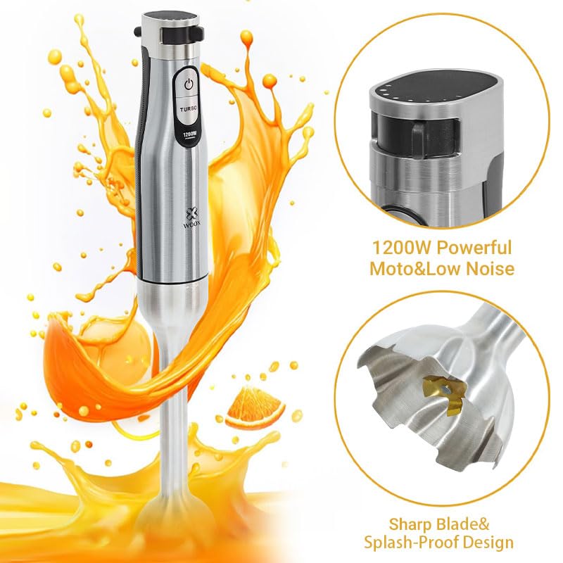 MX0205 4 in 1 Stabmixer 1000 Watt inkl. Schneebesen, 500 ml Zerkleinerer und 600 ml Becher