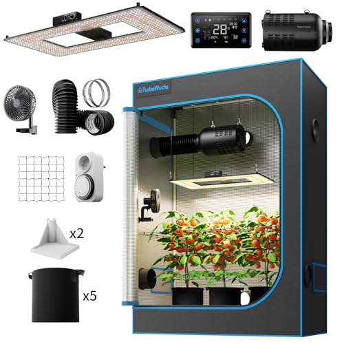 TurboWuchs Turbo2000& 120x60x180cm Growzelt Komplettset LED Grow Lampe Vollspektrum LM301H EVO LEDs Growzelt Kit Komplettes Hydroponics 1680D Growing Tent Kit Belüftungssystem