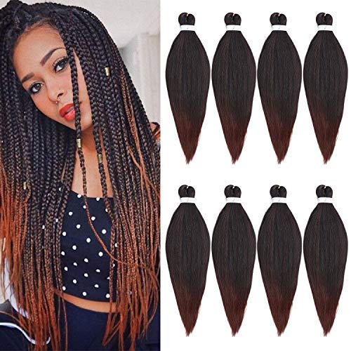 YMHPRIDE Pre Stretched Braiding Hair 26 Inch 8 Packs/Lot Ombre Braiding Hair Crochet Braids Itch Free Hot Water Setting Synthetic Fiber Yaki Texture Crochet Braiding Hair Extension (26Inches T1B/30#)