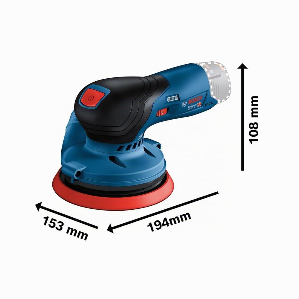 Bosch Professional 12V System Levigatrice rotoorbitale a batteria GEX 12V-125 (incl. platorello (125 mm), 1 foglio abrasivo, sacchetto raccoglipolvere, senza batteria/caricabatteria)